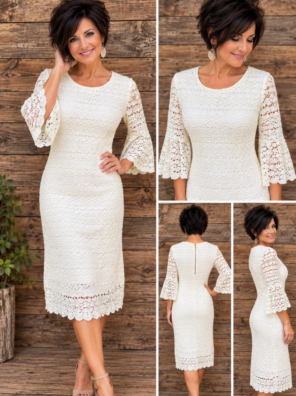 NEW! RN Studio Ronni Nicole 2P petite ivory knee-length lace dress with lining